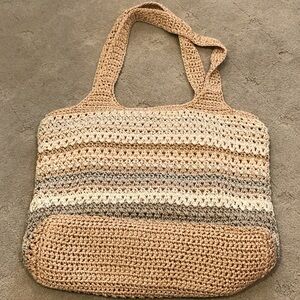 The Sak Tan and Cream Crochet Tote